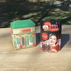 Coca Cola Collectible Tins: Gas Station & Waitress Serving Coke Set